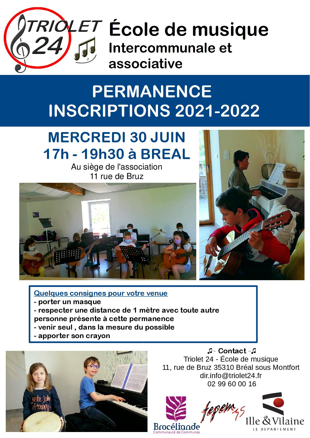 Affiche permanence insciptions 2021 2022