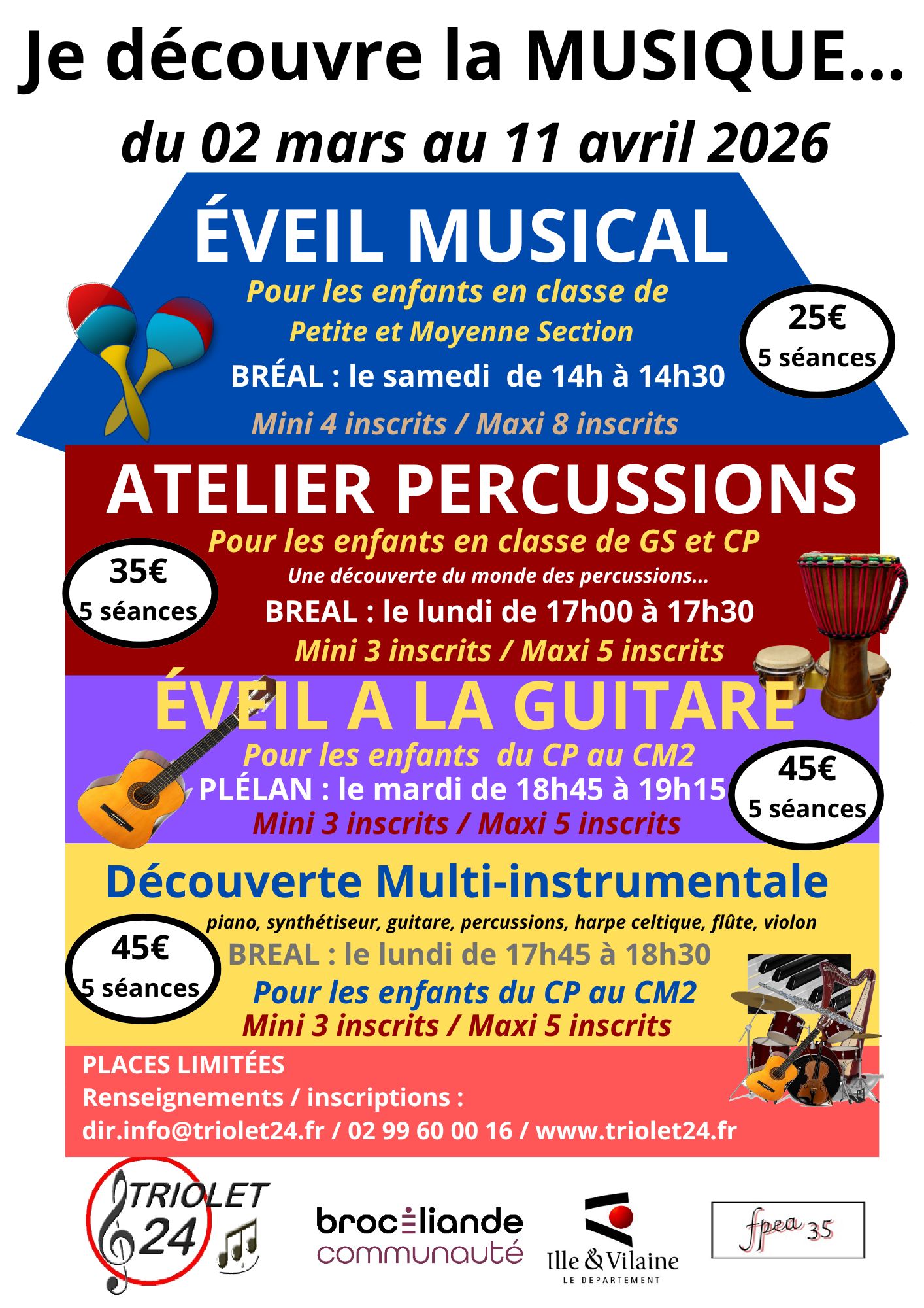 Affiche Ateliers ponctuels Je dcouvre la musique du 02 mars au 11 avril 2026